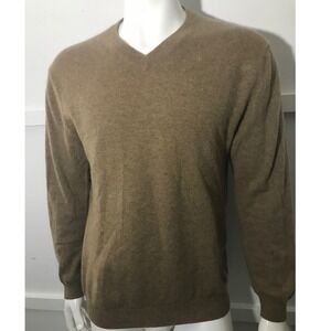 Turnbury Mens V Neck Sweater 100% Cashmere Tan Size M